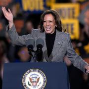 Ms Harris speaks to voters in Michigan (Carlos Osorio/AP)