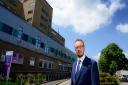 Yeovil MP Adam Dance outside Yeovil Hospital