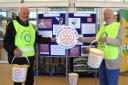 Veteran rotarians Michael McEvoy (L) and Glyn Griffith doing their bit for World Polio Day