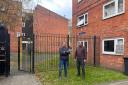 UNHAPPY: Councillors Atif Sadiq and Jabba Riaz outside Vesta Tilley Court in Worcester