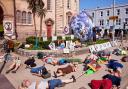 Extinction Rebellion protest outside Weston Town Hall at the start of the inquiry over Bristol Airport's expansion plans.