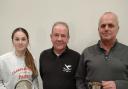 Club Captain Gordon Wheelaghan flanked by Sunday’s winners Paul and Isla Jones.