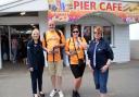 Fundraising Chair Denise Gocher, Royston Elmes, Lisa Smith, and Burnham Fundraising Treasurer Jan Pearce at Burnham Pavilion.