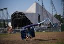 A photo taken this morning, as people arrive at Worthy Farm for the festival