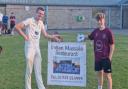 Cheddar's Man of the Match Charlie White (right) accepting his award from Max Marshman