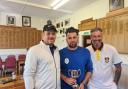 Jack and Si Angove, and Ian Allchorne after their Winscombe Triples win