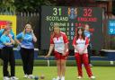 Madi King (centre) at The British Bowls in Belfast