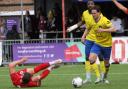 Midfielder Jacob Jagger-Cane on the ball against Worthing in the final match of last season.