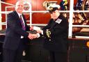 Worshipful Brother Harold Blackwell (left), master of Else Lodge of Mark Master Masons No. 102, gave the £1,000 cheque to Unit Commanding Officer, Lt Barry Fear RNR (right)