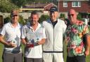 Simon Barnard, Dan Winmill and Jack Angove, winners of the Mike Stocker Memorial Triples at St Andrews, with organiser Lee Stocker