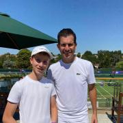 Cheddar Tennis Club member Ben with Tim Henman at Wimbledon.