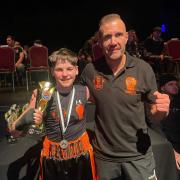 Weston Warriors ABC’s Oscar Merreyweather celebrates his win over Yeovil ABC’s Levi Smith.