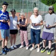 Cheddar Tennis Club Coronation Tournament winners and runners-up, from left to right, Ollie Ayers, Ruth Rogers, chairsperson Sarah Strawbridge, Georgie Syed and Chris Rogers