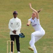 England’s Lauren Filer bowls during day three of the Women's International Test match at The Incora County Ground, Derby. Picture date: Saturday June 17, 2023.