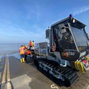 Burnham's Softtrak launch tractor on Burnham jetty after recovery.