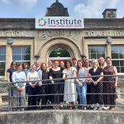 SCITT Director Michelle Moxham and CLF Institute Director Alison Fletcher with course leaders and trainees at the CLF SCITT
