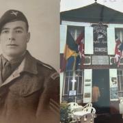 George Nott, of the 6th Airborne Division (left) and Café Gondrée, the first home liberated in Normandy.