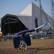 A photo taken this morning, as people arrive at Worthy Farm for the festival