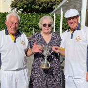 Lew Collier (left) and Greg Keenan (right) were awarded the Greenskeeper's Cup by Jill Westlake