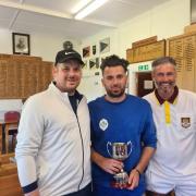 Jack and Si Angove, and Ian Allchorne after their Winscombe Triples win