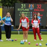 Madi King (centre) at The British Bowls in Belfast