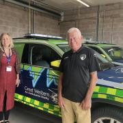 Bob Flaskett during his visit to the air ambulance station