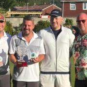 Simon Barnard, Dan Winmill and Jack Angove, winners of the Mike Stocker Memorial Triples at St Andrews, with organiser Lee Stocker