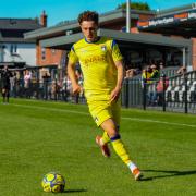 Weston's Billy Kirkman on the ball during their 2-0 victory over Wimborne Town