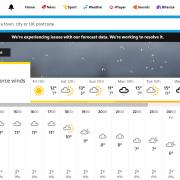 The BBC Weather website error, displaying 