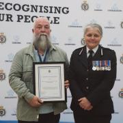 Mark Bradshaw with chief constable Sarah Crew