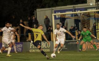 Ryan Blackman goes close to an equaliser against Weston. Picture: JIM STANDEN